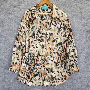 Lee Tracy Shirt Womens XL Leopard Button Up Long Sleeve Lightweight Polyester